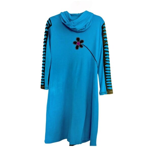 Boho Embroidered Patchwork 100% Cotton Multicolor Hoodie, Size Small - Picture 2 of 5